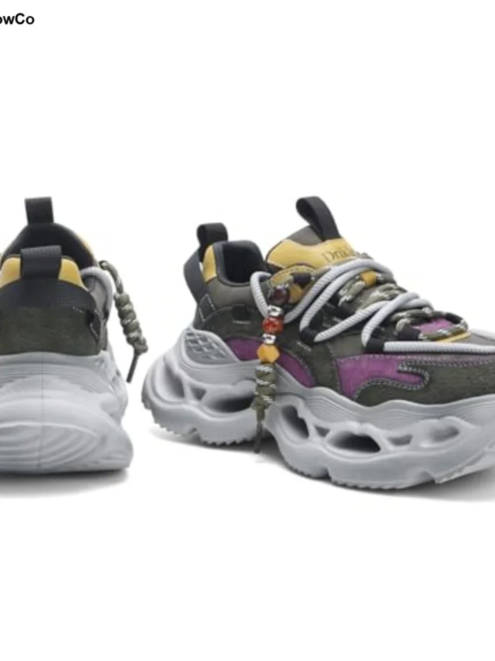 Women's Chunky Platform Sneakers Lace-Up Leather Fabric Athletic Walking Shoes